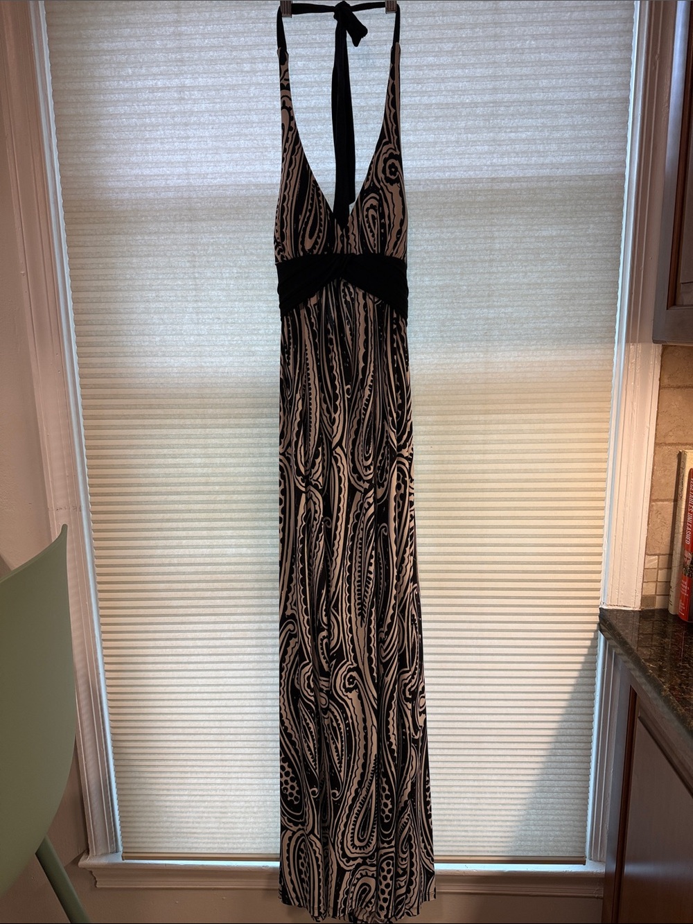 Rhapsody Black and White Halter-Style Printed Maxi Dress